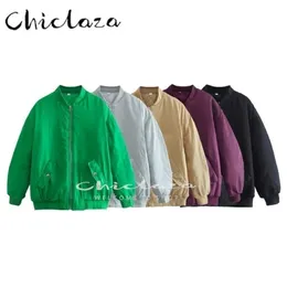 Kadın Ceketleri Chiclaza Kadın Sonbahar Kış Moda Yeşil Gevşek Bombacı Ceket Ceket Sıradan Sokak Giyim Sıcak Parkas Dış Giyim Kadın 221109