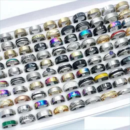 Couple Rings Wholesale 100Pcs/Lot Mtistyle Stainless Steel Zircon Rings Mix For Women Men Charm Fashion Band Accessories Party Gift Dhdjt