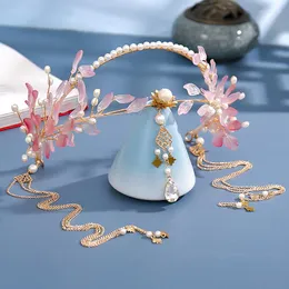 Haarclips Quaste Tassel gefälschte Ohrringe Haarband Chinesisches Blatt langes Stirnband Hanfu Reise -Pografie Fairy Schmuck Schmuck