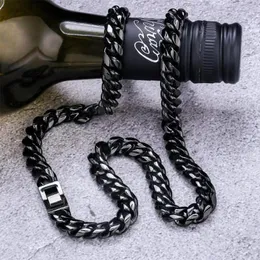 Цепи Hip Hop 10 мм черная покрытая нержавеющая сталь Майами Кубинское ожерелье Связь Металлическое бордюр Черт Шарм Ювелирные изделия