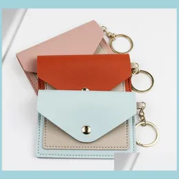 Nyckelringar Lanyards Pouch Bag Nyckelringar Mode Läderväska Nyckelringar Miniplånböcker Mynt Kreditkortshållare 7 färger Drop Delivery Dhrzv