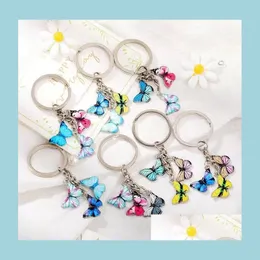 Keychains Lanyards Butterfly Keychain Key Chain Ring Holder Charm Insekter Bilnycklar Kvinnor Girls Bag Pendent Accessories Jewelry Dro Dh1lm