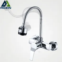 Kitchen Faucets Stream Spray Bubbler Bathroom Faucet Wall Mounted Dual Hole and Cold Water Flexible Pipe Mixer 221109