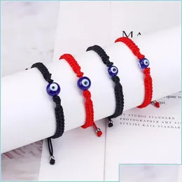 Chain Link 2Pcs/Lot Handmade String Evil Eye Bracelet For Women Men Girls Boys Black Red Thread Adjustable Lucky Ame Otf5H