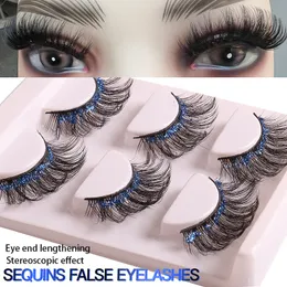 Multilayer Thick Sequined False Eyelashes Naturally Soft and Delicate Handmade Reusable Curly Fake Lashes with Glitter Powder Eye End Lengthening Eyelash