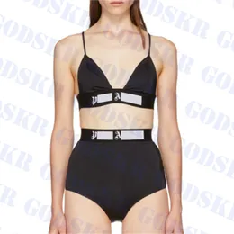 Markenlogo-Bikini mit tiefem V-Ausschnitt für Frauen, sexy Badebekleidung mit hoher Taille, zwei Farben