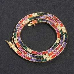 4 mm 16–24 Zoll weißes Gelbgold vergoldet Bling bunte quadratische CZ Tenniskette Halskette 7/8 Zoll Armband Schmuck für Männer