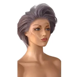 Máquina de cabelo humano de pixie e pixie de cor curta corta, sem peruca de renda para mulheres Brasil Remy Hair Ombre Purple Grey Wigs