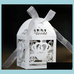 Gift Wrap Wholesale 50Pcs White Laser Cut Enchanted Carriage Marriage Box Pumpkin Wedding Favor Boxes Gift Candy Drop Delivery Home Dhwer