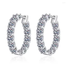 Hoop Earrings Iced Out 2.6CT Moissanite 925 Silver D Color VVS1 Diamond Women Platinum Plated Pass