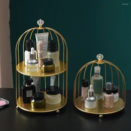 Storage Boxes Makeup Organizer Handle Design Rack Cage Shape Lustrous Fancy Decorative Elegant Glossy Cosmetic Holder