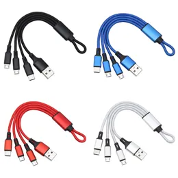 Multi-USB-Ladekabel, Nylon, universell, 3-in-1-Schlüsselanhänger, Schnellladekabel, Micro-Typ-C-Draht für universelles Smartphone und Android-Telefon