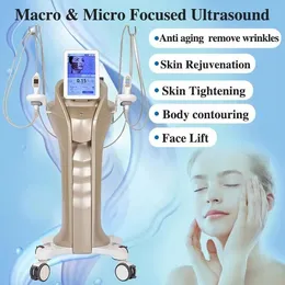 Direktresultat Dubbelhandtag Slimming HIFU RF Radiofrekvens Ultraljud Face Eyelid Face Lift Wrinkle Removal Body Shape Ansikt Lyftande hud ￥tdragningsmaskin