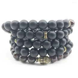 Strand SN1370 Fashion Yoga 4 Bracciale avvolgente Guarigione dell'equilibrio di alta qualità 108 Braccialetti Mala Granato naturale Onice nero opaco