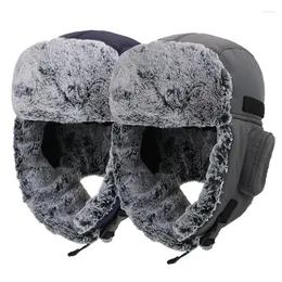 Bandanas Winter Men Warm Russian Hat With Ear Flap Pu Leather Fur Trapper Cap Earflap For Women