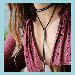 Chokers Casco de colar de couro preto europeu para encantos femininos femininos longos cadeia de camisada de camisada de pingente Delive Delive Dhflo