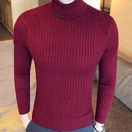 Hommes chandails automne hiver couleur unie pull à col roulé hommes mince tricoté laine pull mode décontracté chaud élasticité