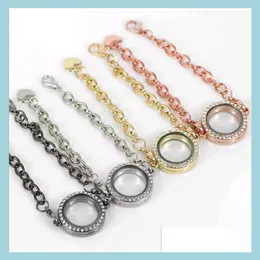 Chain Crystal Rhinestone Round Magnetic Circle Living Memory Lockets Link Chain Bracelet For Floating Charms Heart Lobster Clasp Mix Dhmar