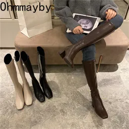 Boots Slim Woman Knight Knee-high Square 6CM Heel Ladies Zippers Fashion Soft Leather Winter Long Shoes For Women 221110