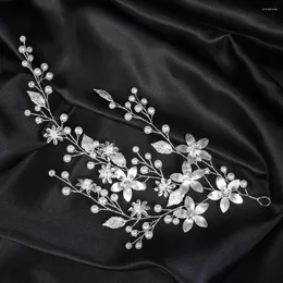 Copricapo Gioielli per capelli floreali in argento Perle di cristallo Fasce per capelli fatte a mano Copricapo da sposa da donna Accessori da sposa