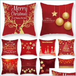 Pillow Case Christmas Pillow Er Merry Santa Claus Elk Case Peach Skin Sofa Pillowcase Cushion Xmas Gift Home Decor Drop Delivery Gar Dhy6E