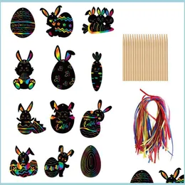 Party Favor Scratch Paper Art Set Easter Black It Off Crafts Notes Ding Boards Sheet With Wore Stylus och Hanging Rop Drop Delive DHLCW