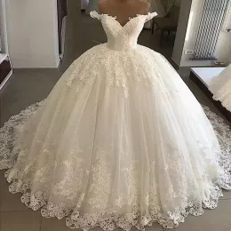 Vintage vestidos de novia casamento brudklänningar boll klänning spets applikation bröllopsklänning klänning de de