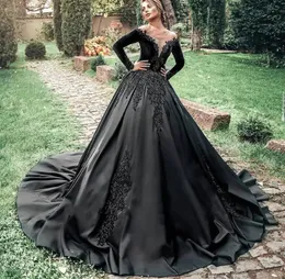 Vintage siyah gotik orman gelinlik 2023 şeffaf boyun uzun kollu aplike swee tren gelin önlükleri vestidos de novia mariage