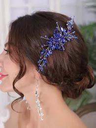 Başlıklar Bohe Blue Bridal Sewear Saç Tomberi ve Küpe Romantik Gelin Aksesuarları Set Süsleri Düğün Headdress için Tiara