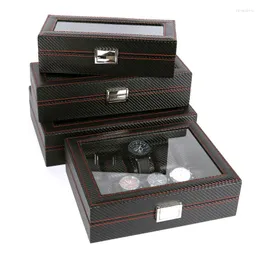 Uhrenboxen Luxusbox Männer Frauen Kohlefaser Leder Display Uhren Organizer Schrank Schmuck Aufbewahrung 3/6/10 Slot Halter