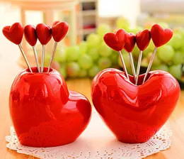 Útil bonito amor coração garfo de frutas para casa cozinha utilitário garfo de aço inoxidável