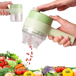 4 I 1 Portable Electric Vegetable Cutter Set Kitchen Mini Tr￥dl￶s matprocessor Vitl￶k Chili L￶k Selleri Ginger K￶tt Chopper med borste