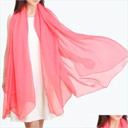 Handduk Solid Color Chiffon Sunscreen Scarf 180x75cm Långt rent Silk Summer Shawl Beach Tow Handduk Drop Delivery Home Garden Textiles DHMJS