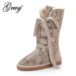 Boots GRWG fashion 100% genuine cowhide leather snow boots australia classic women high warm winter shoes for 221110