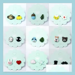 Stud Cute Cartoon Handmade Ceramic Studs Creative Painting Mti Styles Earrings Ear Piercings Jewelry For Student Girls Kids Drop Deli Dhx4W