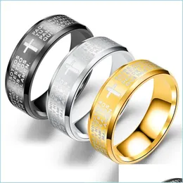 Bandringe Spanien Schmuck Vaterunser Bibel Schrift Edelstahlring Titan Herrenringe Schwarzgold Sier Modeschmuck Who Dhm0A