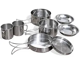 Camp Kitchen 8pcsset Ultra-Light-Light Stainless Steel Outdoor Pocnic Pot Pan Комплект для лагеря в походной посуде
