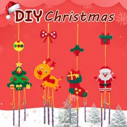 Christmas Toy 4Pcs/Set DIY Craft Kits for Kids EVA Handicraft Children Christmas Toys Cartoon 3D Wind Chimes Windbell Hangings Stickers L221110