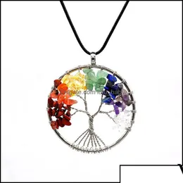 Halsband hängen halsband hängsmycken 12 st / set träd av liv halsband 7 chakra sten pärlor naturliga ametist sier cha otbrn