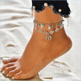 Anklets Leaf Weave Mtilayer Anklet Chains Shell Elephant Mermaid Anklets Foot Armband Chain Jewelry Beach Women Will and Sandy Drop Dh39b