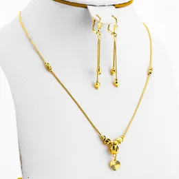 Necklace Earrings Set JHplated Jewelry African Jewerly Fashion Charms Ball Gold Color Small Beads For Women/Girls