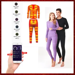 S M L XL 2XL 3XL 4XL Tuta intima riscaldata invernale Smart Phone APP Controllo della temperatura USB Alimentato a batteria Giacca termica da moto in pile Uomo Donna Kit di abbigliamento caldo