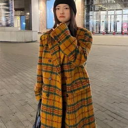 Misto lana da donna Lautaro Autunno Inverno Lungo sciolto retrò colorato plaid di lana Trench per le donne Doppio petto Abiti firmati di lusso 221110