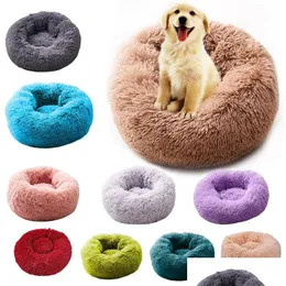 Cat Beds Furniture Round Long Plush Cat Bed Pet House Soft Mat Dog For Small Dogs Cats Nest Slee Puppy Cushion Drop Delivery Home Dhh5K
