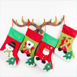 Christmas Decorations Santa Claus Elk Bear Print Year Christmas Socks Candy Gift Bag Corduroy Mouth Medium Xmas Tree Pendant Decorat Dhr8E