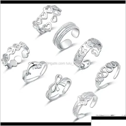 Toe Rings 8Piece Foot Set Small Tail Bow Dolphin Love Shape Hawaiian Jewelry Gqelq Toe Rings Uervf Drop Delivery Body Otits