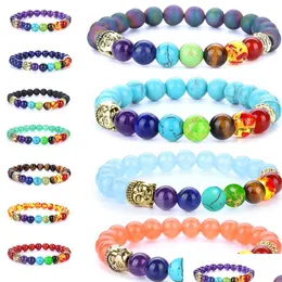 Beaded 7 Chakra Bracelet Men Black Lava Healing Nce Bead Strands Reiki Buddha Prayer Natural Stone Yoga Bracelets For Women Oil Diff Dhf9R