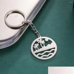 Schlüsselanhänger Lanyards Schlüsselanhänger Cooltime Strand Meer Baum Sonne Sommer Schlüsselbund Edelstahl Schlüsselanhänger für Frauen Männer Schmuck Schlüsselanhänger G Dhpku