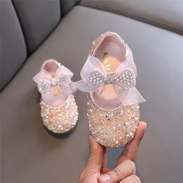 Sneakers AINYFU Childrens Sequined Leather Shoes Girls Princess Bowknot Single Fashion Baby Kids Wedding 221109