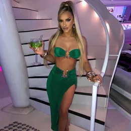 2023 Women's Clothing New Strapless Skirt Sets Open Navel Top Sexy Slit Wrap Hip Skirt Two Piece Set Dresses Woman